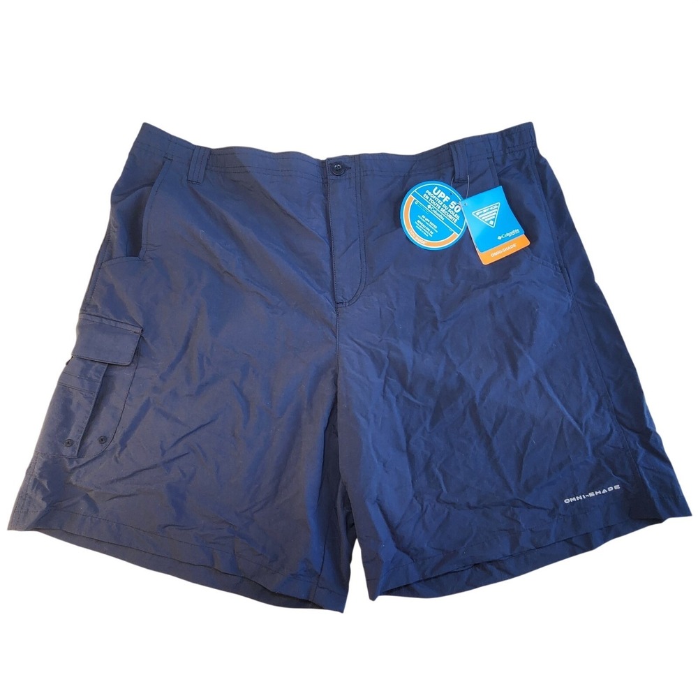 COLUMBIA PFG Cargo Shorts Mens XXL Navy Blue Omni-Shade UPF 50 Quick-dry NEW